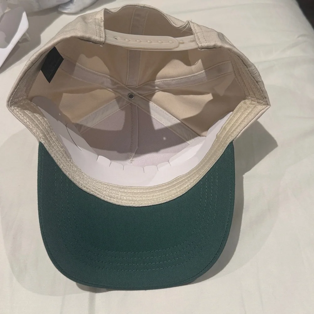 When’s halftime? Beige and Green Cap with Embroidered Text New 100% cotton